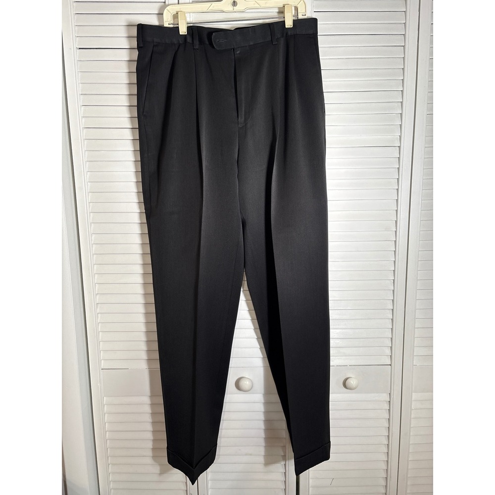 Perry Ellis Portfolio Mens 36x34 Black Pleated Cuffed Dress Pants Trousers